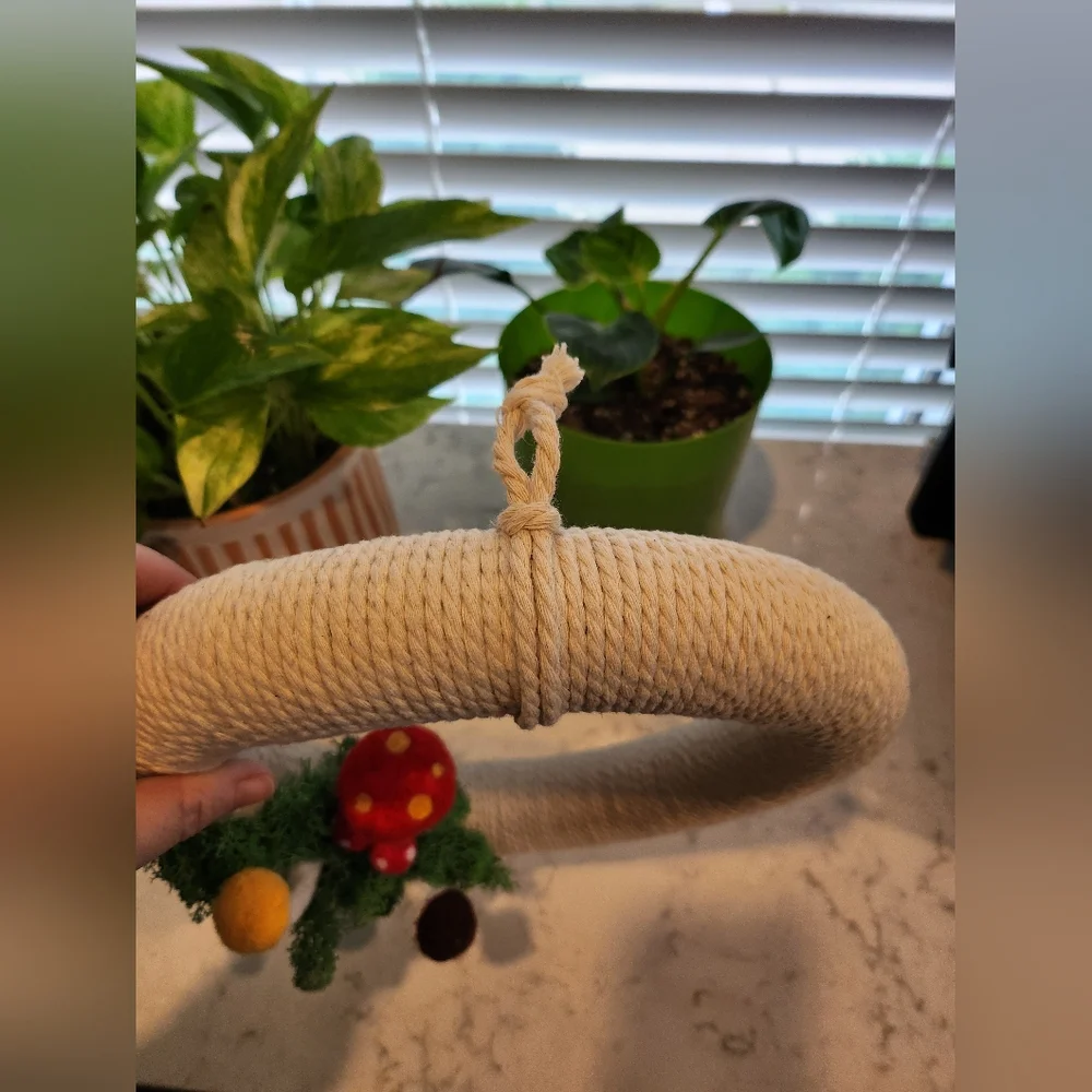 Off White Needlefelted Colorful Mushroom And Moss Hanging Wreath